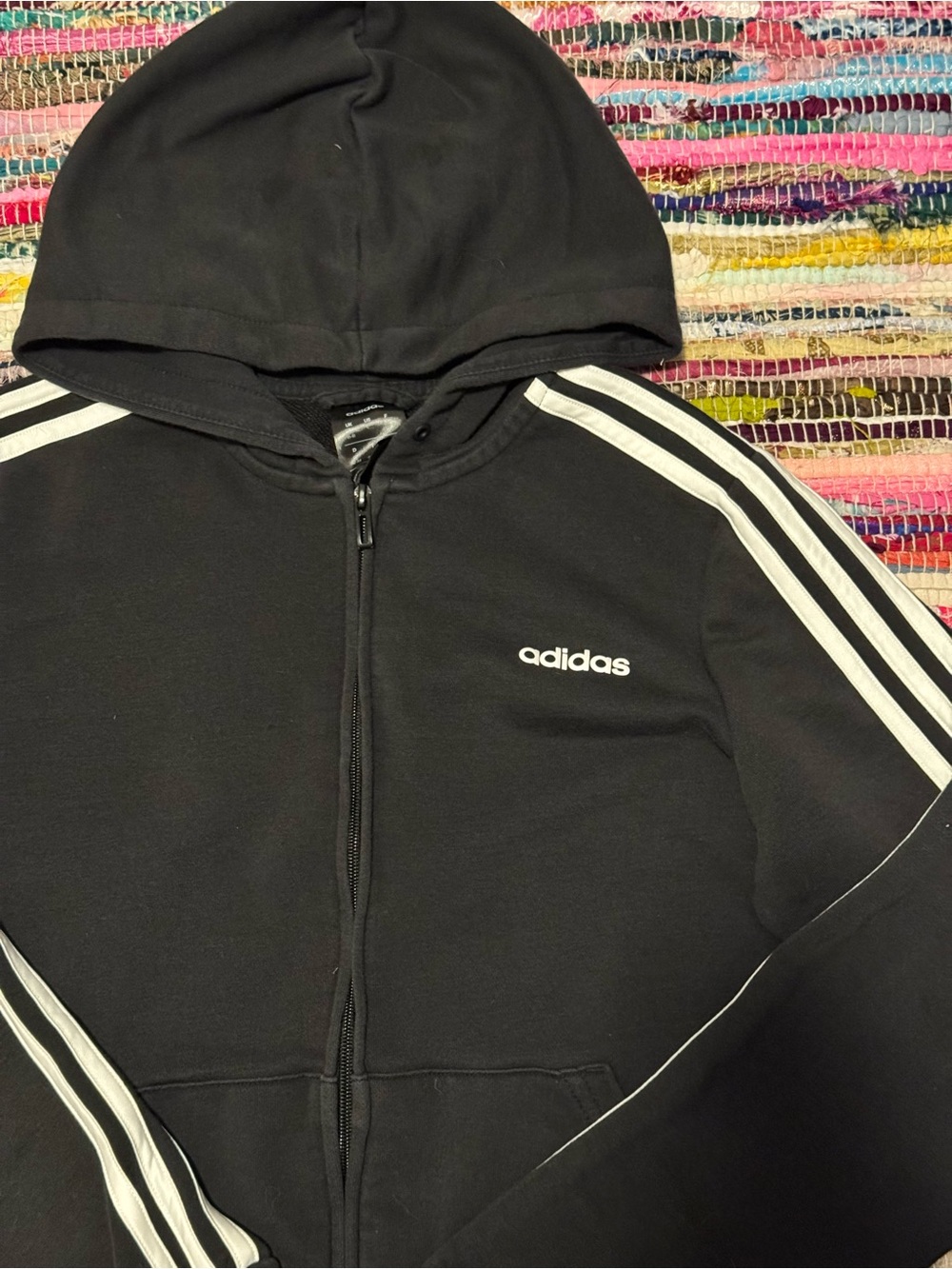 Adidas Black Zip-Up Hoodie with White Stripes
